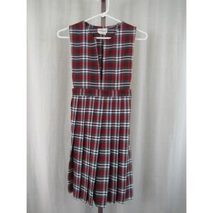 Becky Thatcher 10 Vintage Red Black Girls Plaid School Uniform Pleated Dress